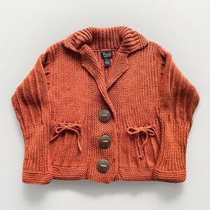 Pure Handknit Sweater Women's Terracotta Rust Chunky Boho Cardigan Size S/M